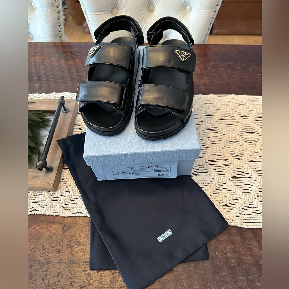 Prada Women’s Double Strap Slide Sandal-Black- 39 (9) - New in Box with Tags